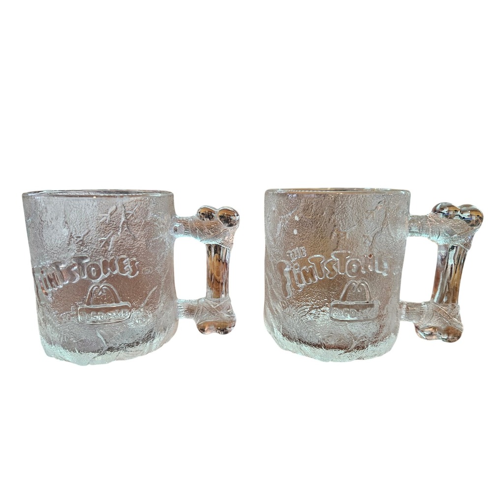 Vintage 1993 Flintstones McDonald's Prehistoric Pint Glass Mug - Set of 2
